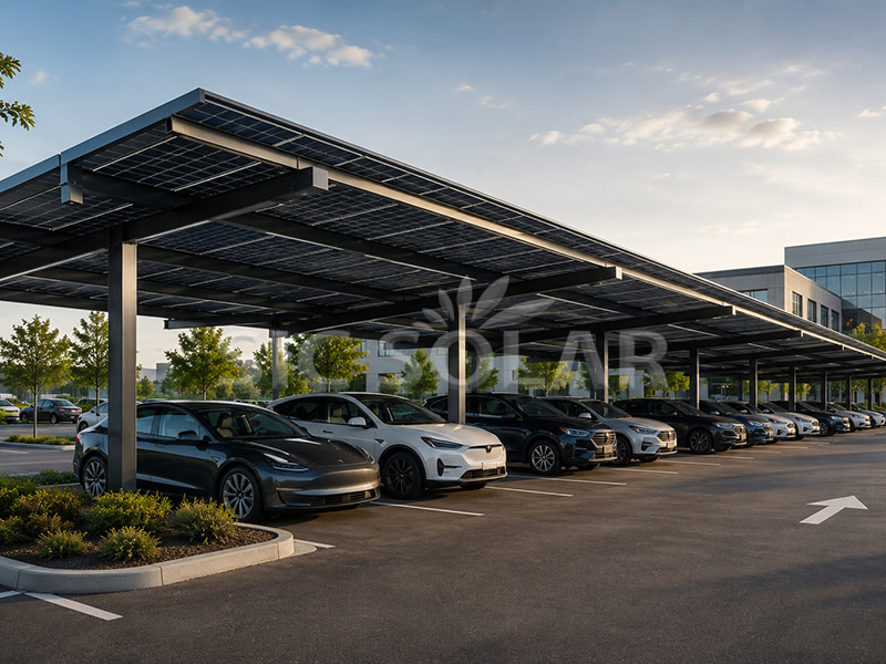 米国の200KWソーラーカーポート架台システム
